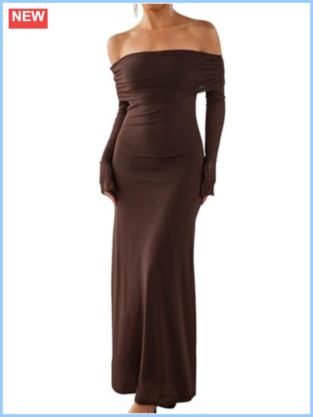 Off Shoulder Long Sleeve Maxi Dress - Formal Wedding Guest Bodycon